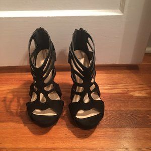 Black suede heel sandal